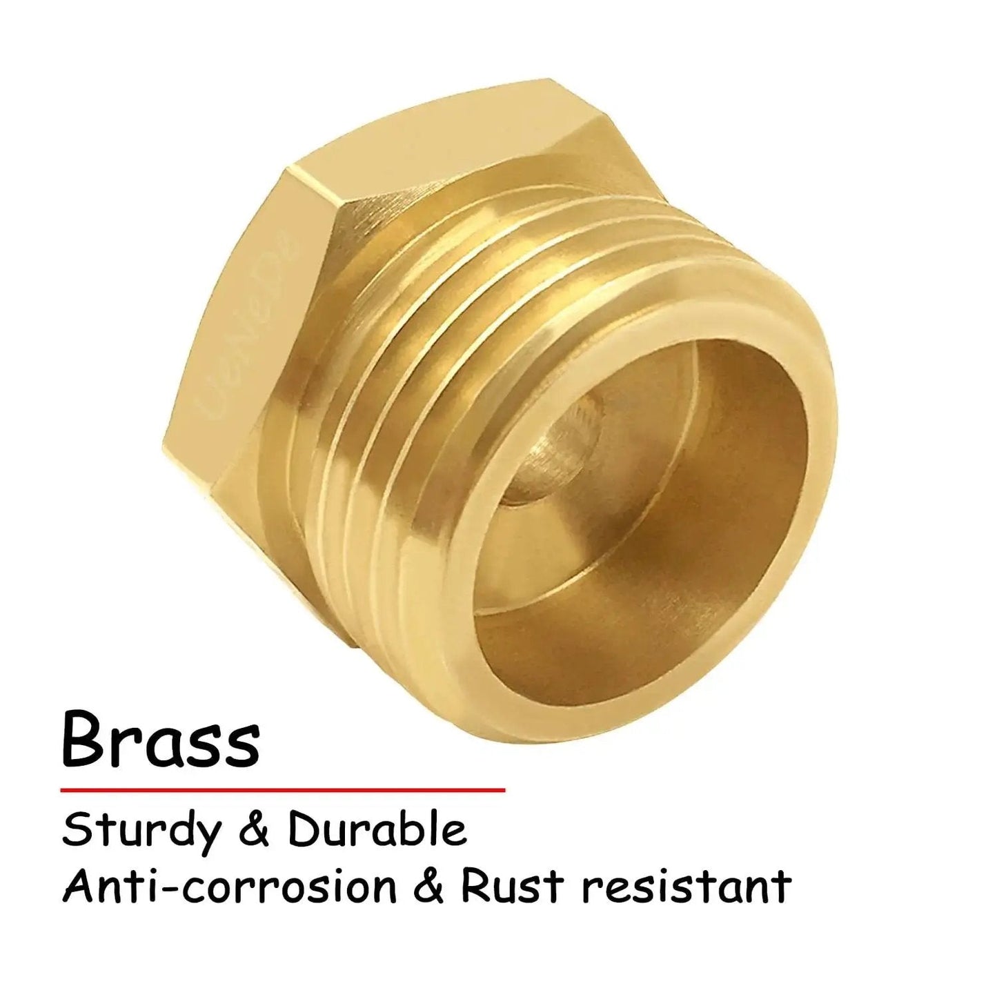 Brass Water Line Adapter 2 Pack Three Quarters GHT Male To Three Eighths Inch Compression Female Reducer Bushing close-up view
