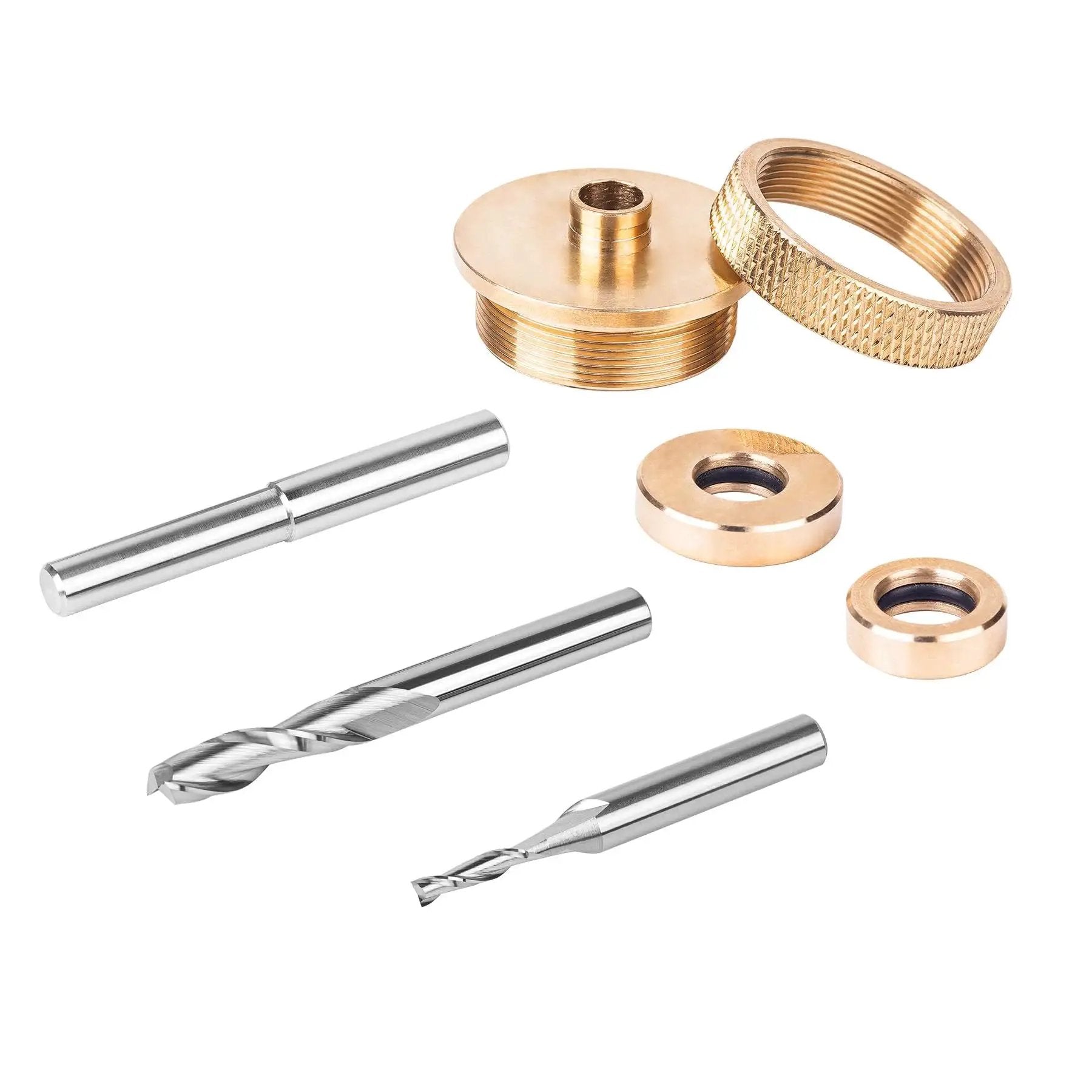 Router Inlay Kit With Solid Brass Bushings And Carbide Spiral Upcut Bits For Woodworking Includes One Eighth And One Quarter Inch Cutting Diameters