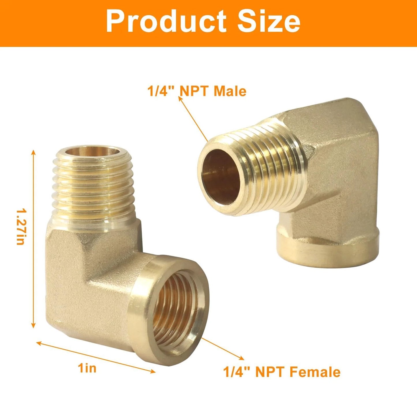 Two Pack 90 Degree Brass Barstock Elbows One Quarter NPT Male To One Quarter NPT Female Pipe Fitting Forged For Plumbing