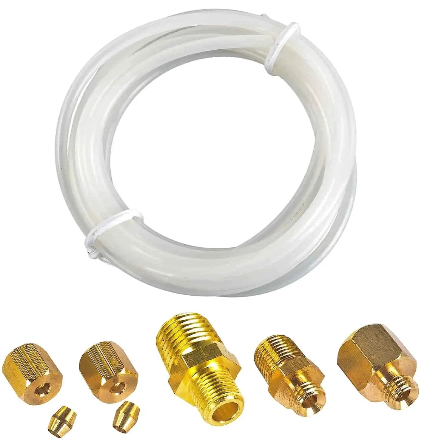 Oil Pressure Gauge Mechanical 2-1/16 Inch Dial 0 To 100 PSI Black Face with 1/8 NPT and 1/4 NPT adapter fittings and nylon tube