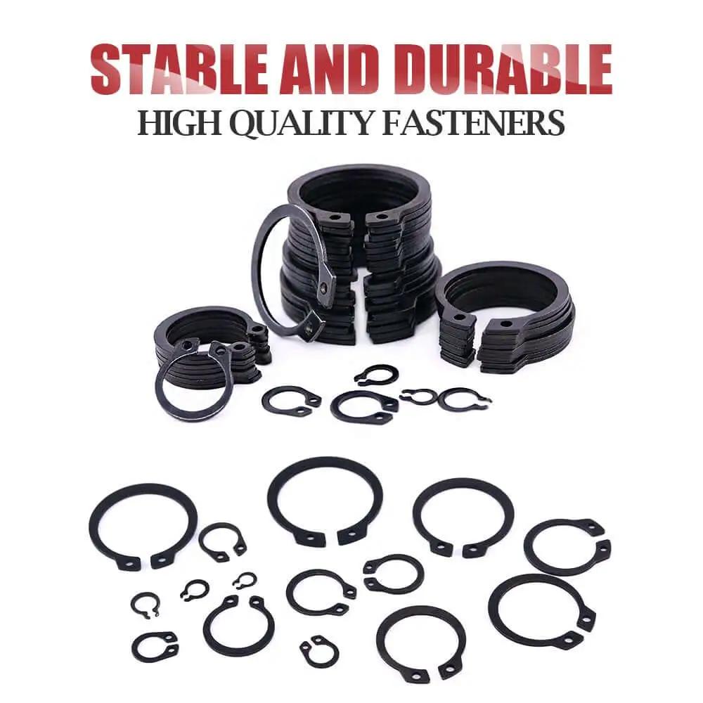External Circlip Snap Retaining Ring Kit Alloy Steel 150 Piece Assortment For 4mm To 28mm Sizes displayed in various sizes