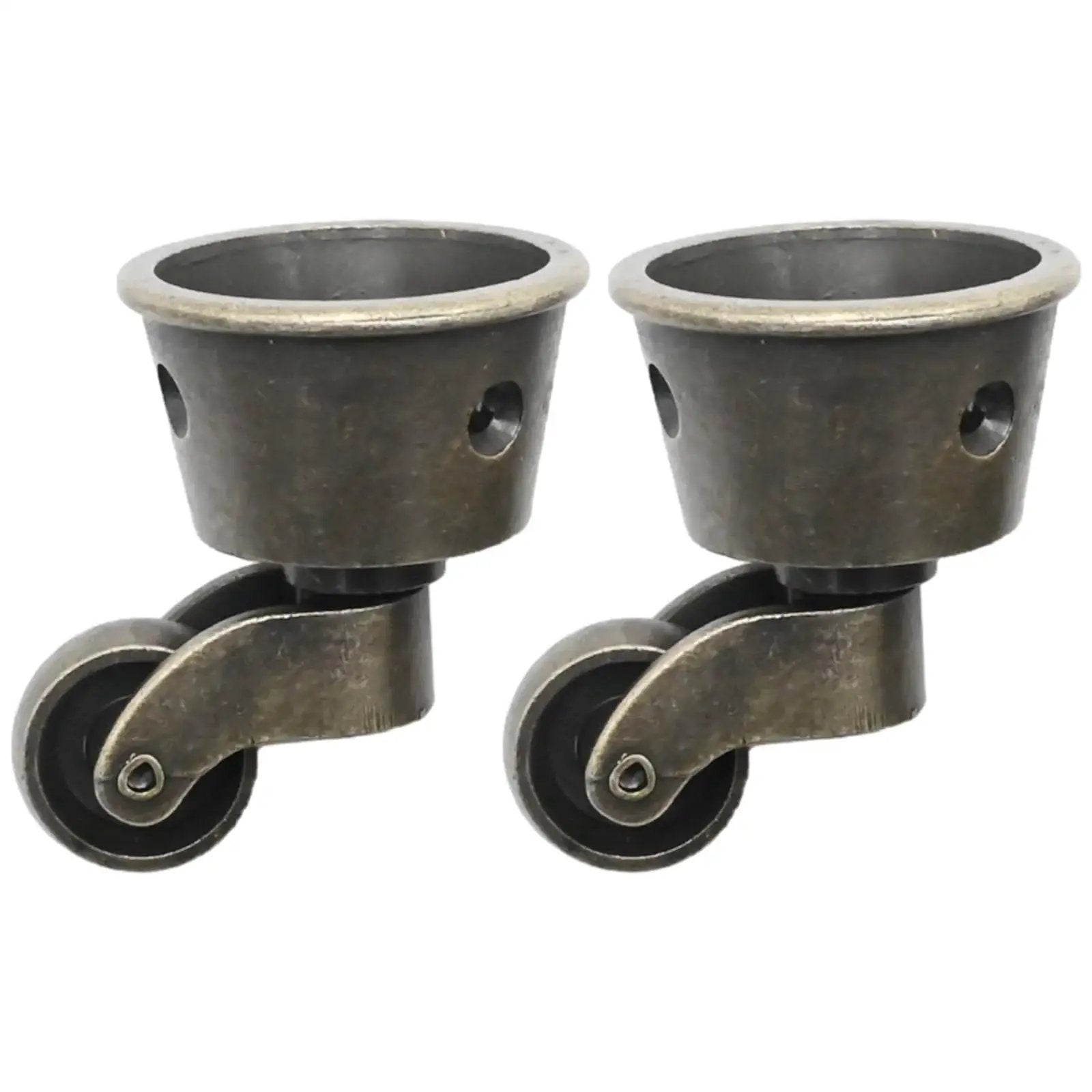 Two Pack Vintage Zinc Alloy Swivel Caster Wheels With Antique Green Bronze Finish for furniture, showing cup design and mount holes.