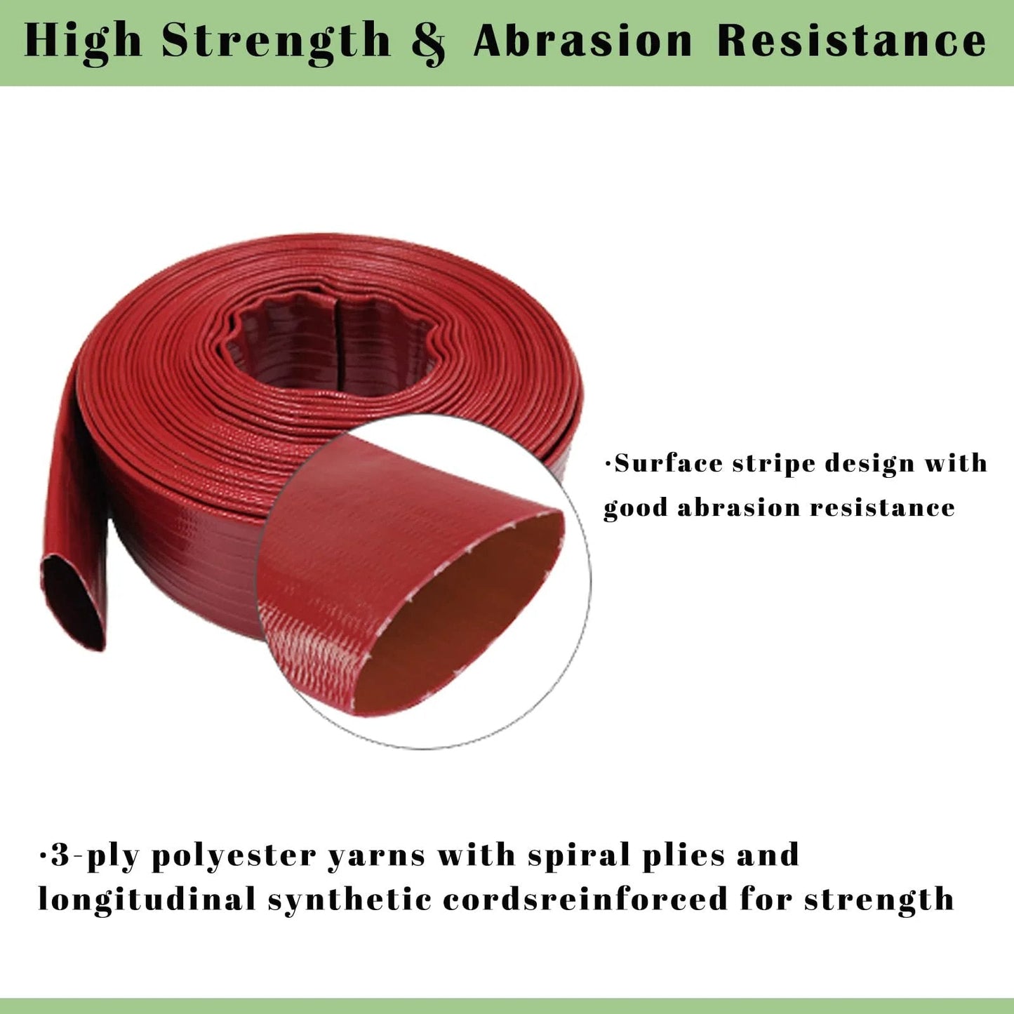 Heavy Duty Pool Backwash Hose 2 In X 50 Ft Beefed Up Discharge Hose for High Pressure Backwashing and Safe Drainage, close-up view