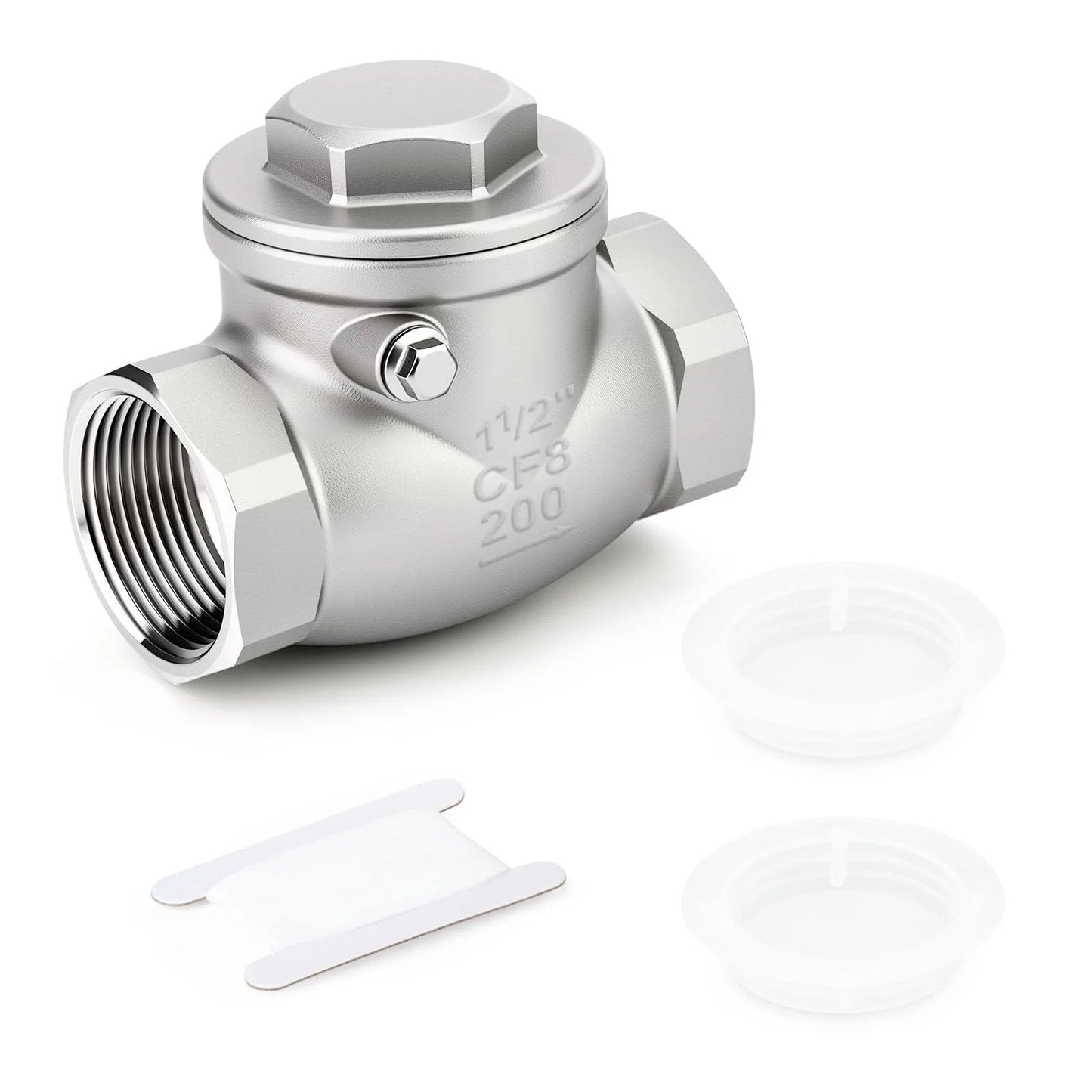1-1/2 Inch NPT Female Swing Check Valve For Plumbing And Industrial Piping, 304 Stainless Steel CF8, Backflow Prevention, One-Way Valve, Corrosion-Resistant, WOG 1000