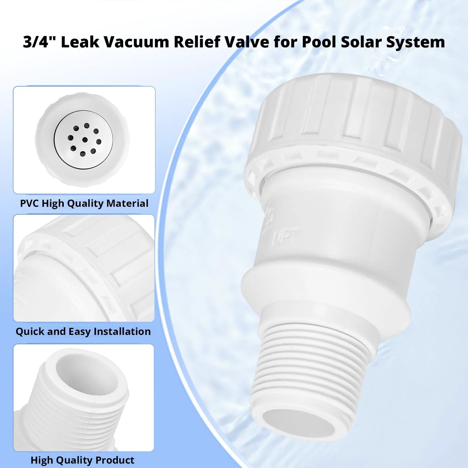 Three Quarter Inch PVC Vacuum Relief Valve For Pool Solar Panels Plug And Play Replacement Part Compatible With Heliocol And Sunstar Heating Systems White Easy Install Low Maintenance
