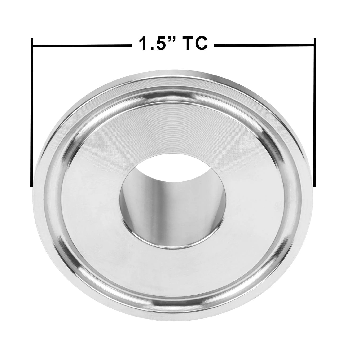 Sanitary Garden Hose Thread Fitting 3 Quarter Inch GHT Male to 1.5 Inch Tri Clamp, SS304 Stainless Steel, front view