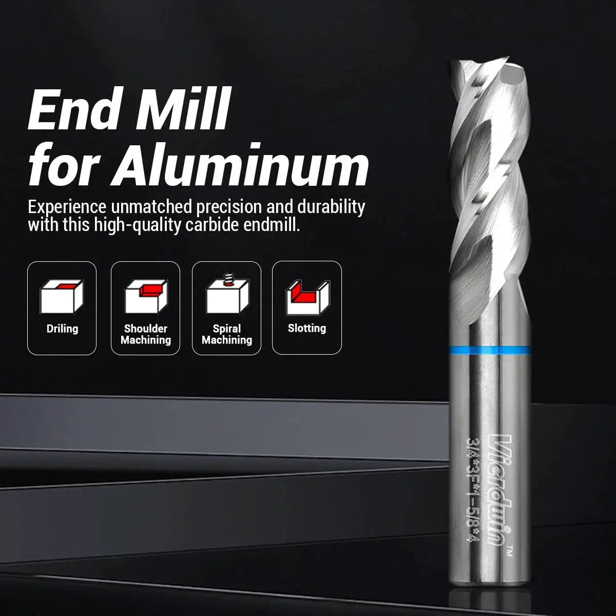 Go To Three Flute Carbide End Mill For Aluminum And Copper, Three Quarter Inch Diameter, Four Inch OAL, CNC mills and routers
