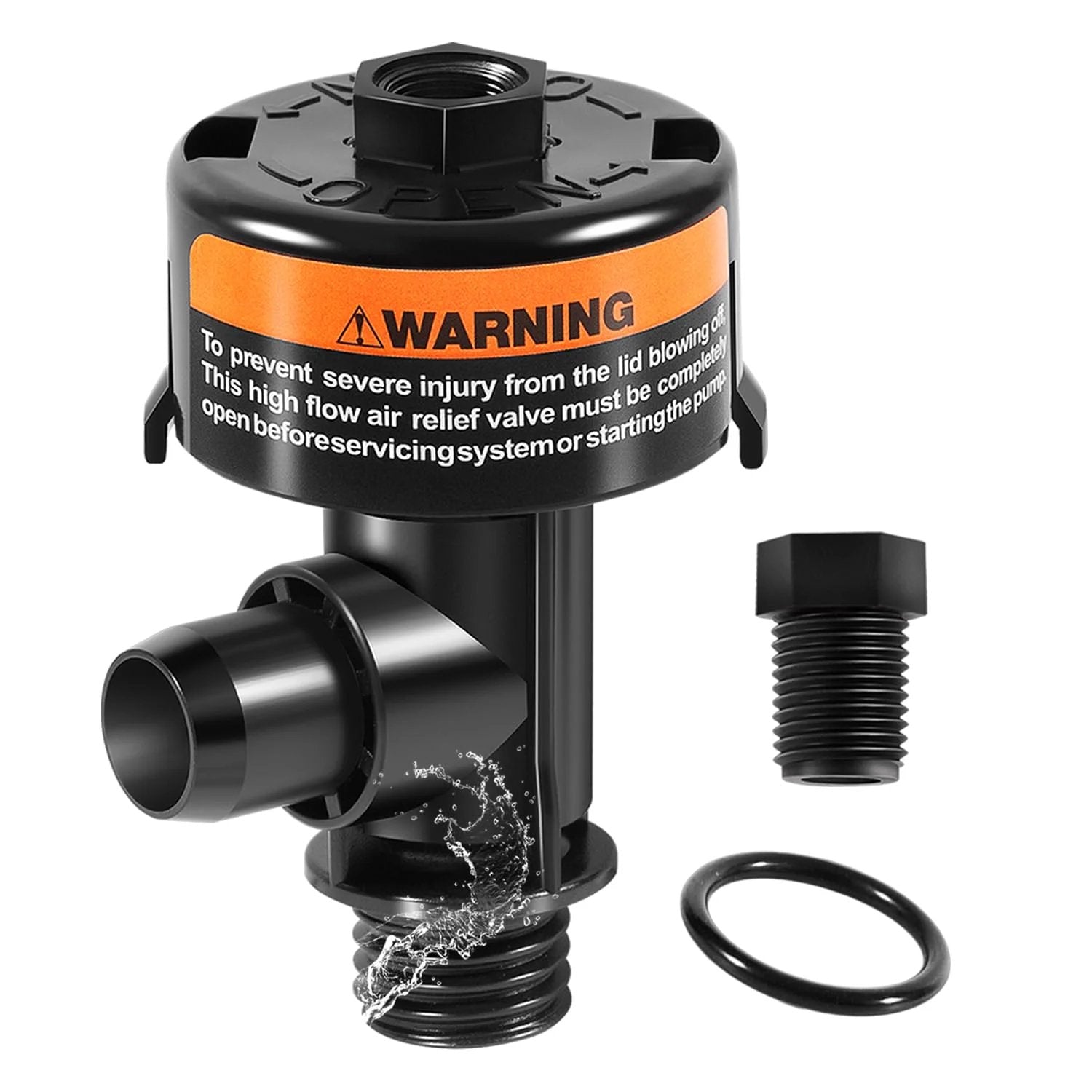 High Flow Manual Air Relief Valve Replacement 98209803 for pool and spa filter systems with O-ring and installation components.