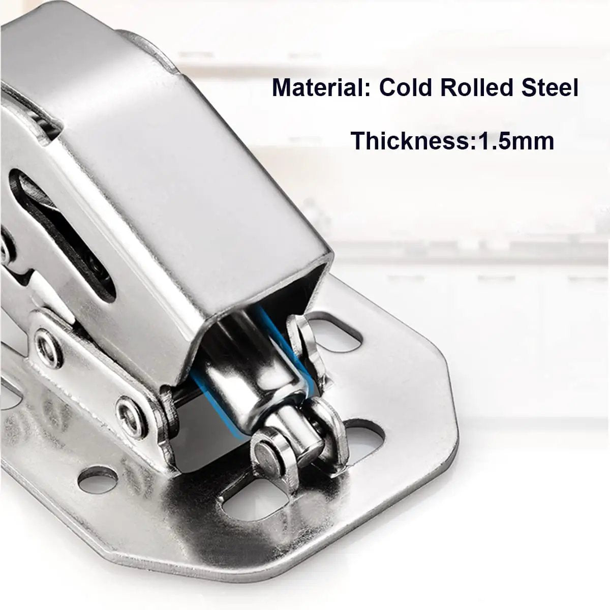 Soft Close Concealed Cabinet Door Hinges 90 Degree Hydraulic Invisible Hinges For Cabinets Cupboards And Wardrobes Rust Resistant Cold Rolled Steel With Zinc Finish 2 Pack By Qrity Easy Install, close-up view of hinge material and thickness.