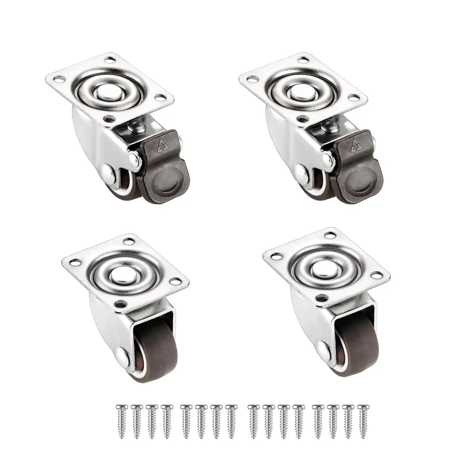 1 Inch Plate Caster Wheels Low Profile Swivel Casters Set Of 4 Heavy Duty 99 Lb Capacity With Brakes Quiet Rubber Wheels Small Locking Castors