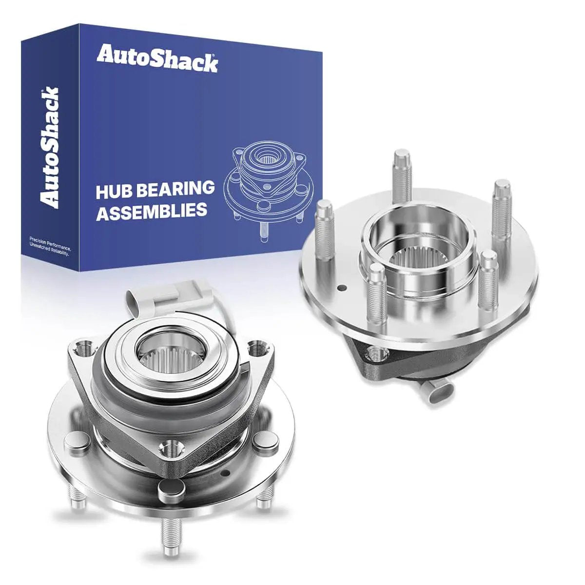 Front Wheel Hub Bearing Assemblies with ABS Sensor Pair (2) Replacement for 2000-2016 Chevrolet Impala and others, shown with packaging.