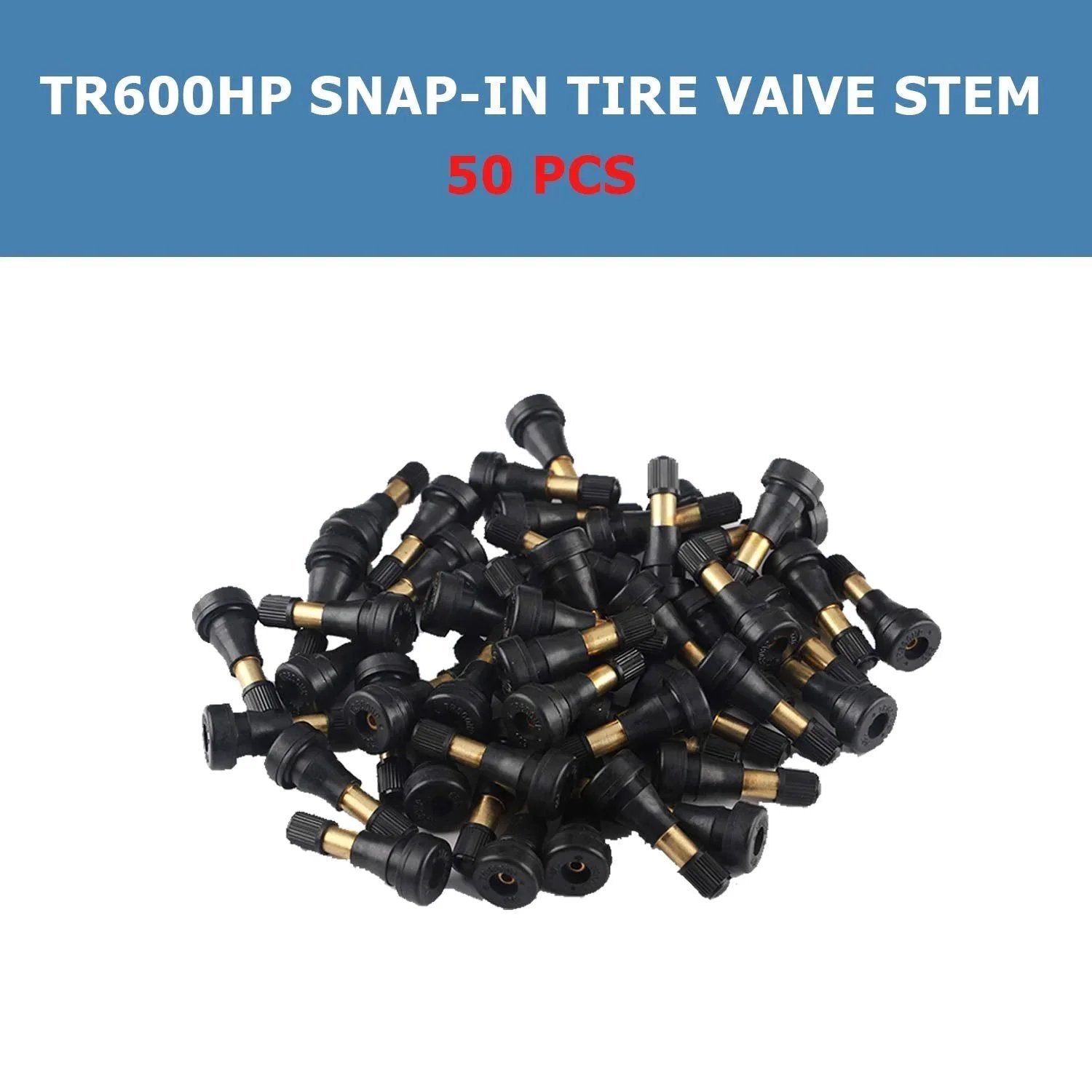 TR600HP High Pressure Brass Tire Valve Stems For Tubeless Systems with Copper Core, 50 Pack on white background
