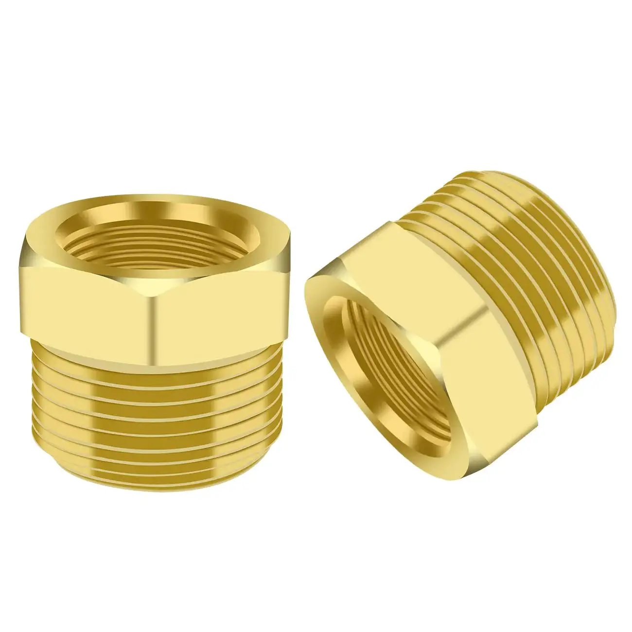 Two Pack Brass Bushing Reducer Adapter One Half Inch NPT Male To One Quarter Inch NPT Female Pipe Fittings For Plumbing Use