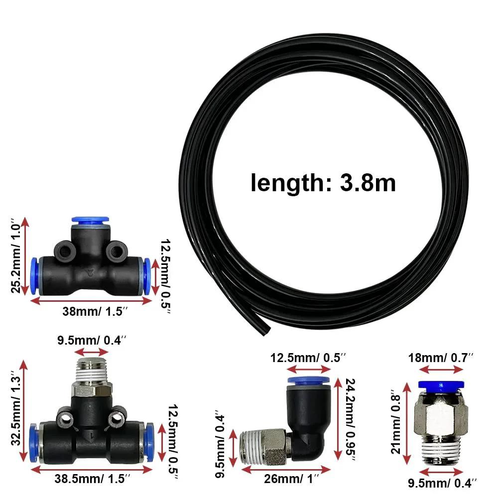 Vacuum PU Tubing And Push Lock Fittings Kit One Eighth NPT To One Quarter Inch Tubing For Turbo Cars Universal Fit With Wastegate Solenoid And BOV Boost Lines Replace Your Vacuum Lines With Easy Push Lock System, showing 3.8m tubing and fittings.