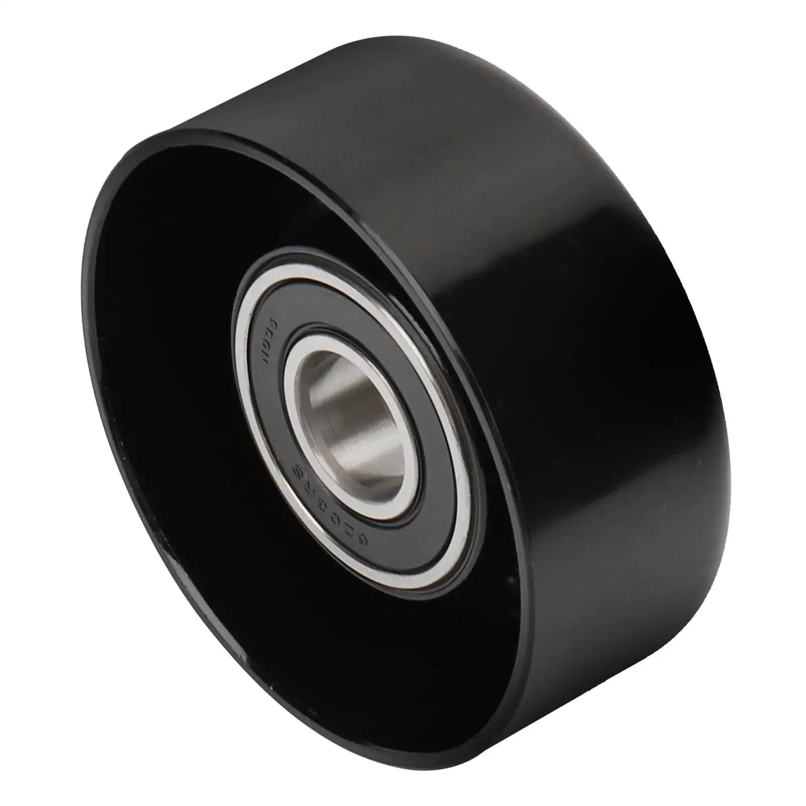 Drive Idler Pulley Replacement For Dodge Grand Caravan Jeep Grand Cherokee Chrysler Town And Country Voyager Pacifica 2.7L 3.3L 3.8L V6 OE Quality Direct Fit For 1997 To 2004 Jeep Grand Cherokee And 2001 To 2007 Dodge Minivan Models, side view showing black pulley and metal bearing