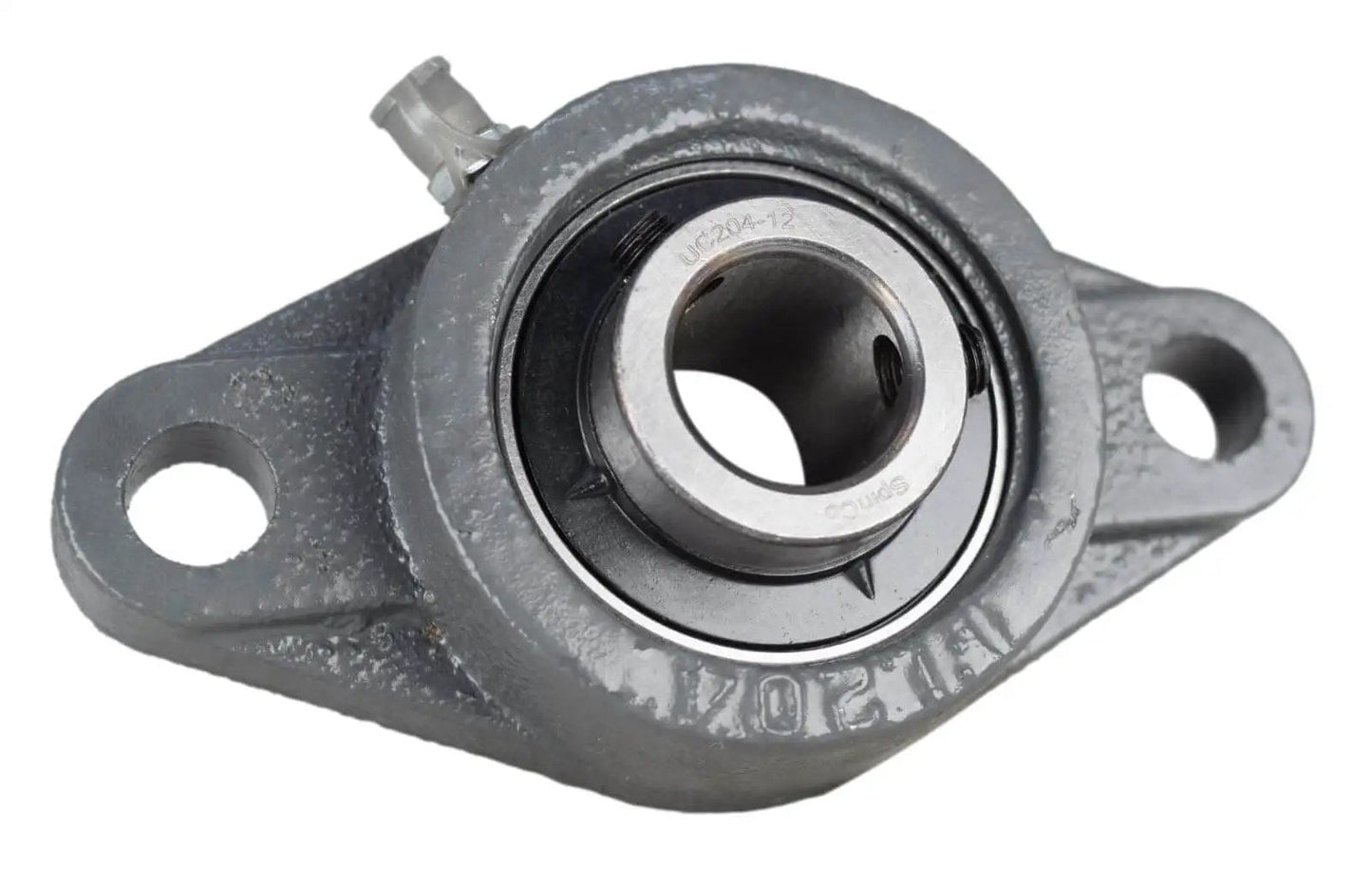 Three Quarter Inch Two Bolt Flange Bearing With Set Screws Cast Iron Housing Grease Zerk Lubrication Bore Three Quarter Inch
