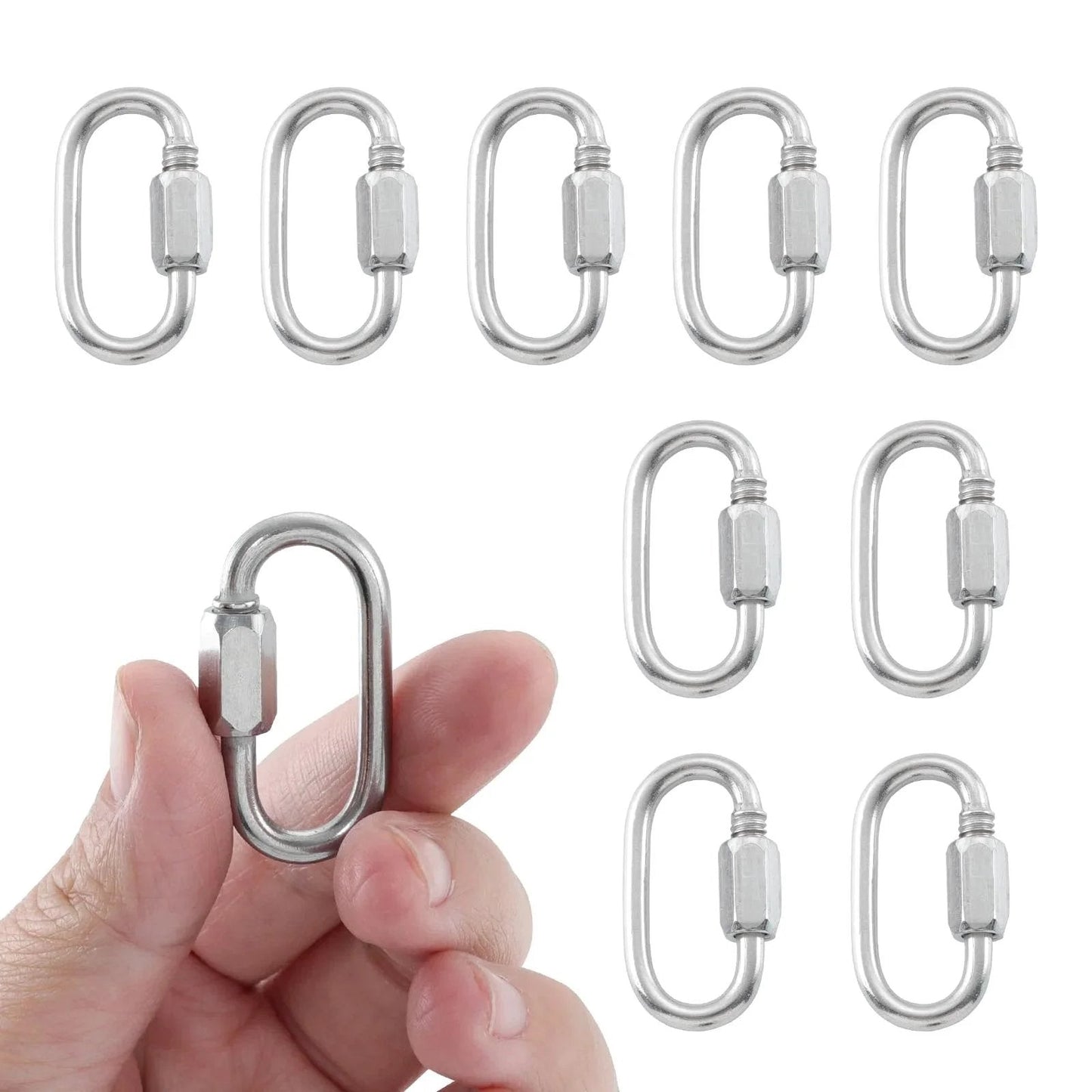 304 Stainless Steel D Shaped Locking Quick Link Carabiner Set Of 10, Heavy Duty Secure Connector For Chains, Straps And Gear, Corrosion Resistant And Wear Deformation Resistant, Tool Free Twist To Open