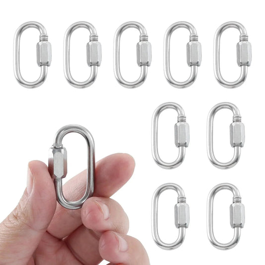 304 Stainless Steel D Shaped Locking Quick Link Carabiner Set Of 10, Heavy Duty Secure Connector For Chains, Straps And Gear, Corrosion Resistant And Wear Deformation Resistant, Tool Free Twist To Open