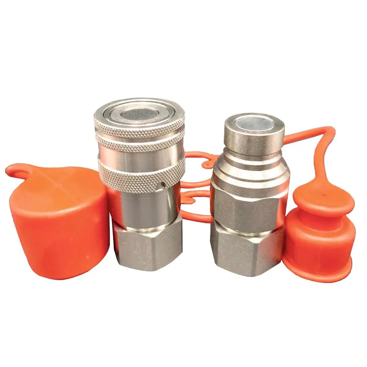 Flat Face Hydraulic Quick Connect Couplers Set With Dust Caps One Half Inch NPT ISO 16028 Standard For Skid Steer Bobcat