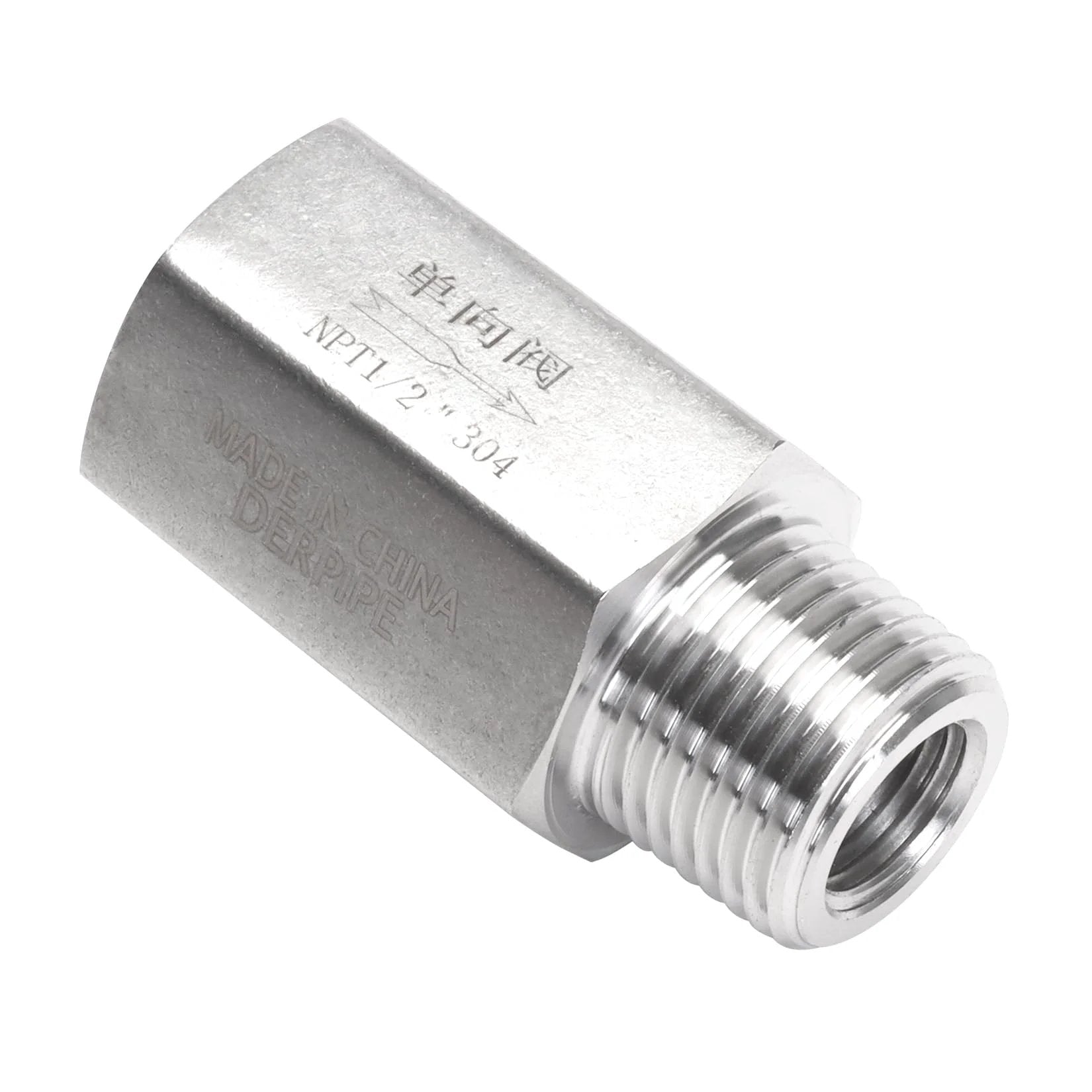 Heavy Duty Stainless Steel Air Check Valve One Half Inch NPT Male To One Half Inch NPT Female High Temperature One Way Backflow Preventer