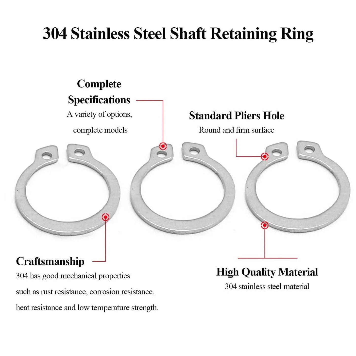 50 Pcs External Circlips C Clip Retaining Rings 304 Stainless Steel For Axles Shafts And Other Moving Parts Size Options 21mm To 25mm Durable Pro Grade Heavy Duty Snap Rings Kit displayed with features.