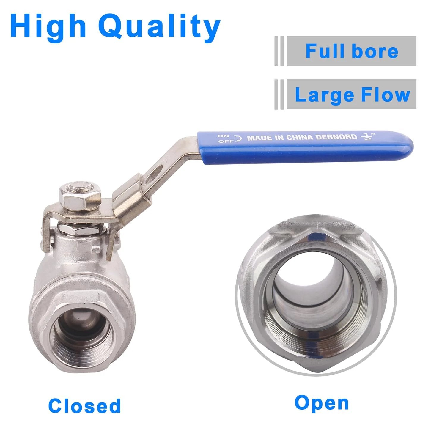 2 Pack Stainless Steel 304 Ball Valves Full Port Heavy Duty With Locking Device Half Inch NPT Serviceable For Water Oil Gas