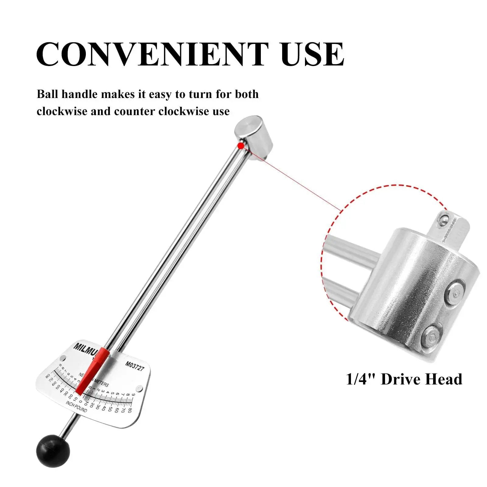Quarter Inch Drive Beam Torque Wrench Dual Direction Precision Instrument with 1/4 inch drive head and clear scale