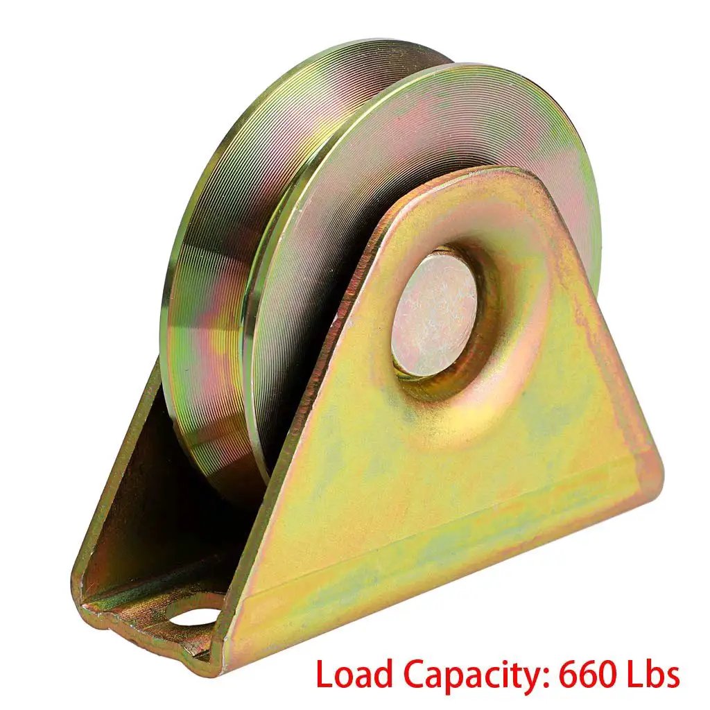 Beefed Up Heavy Duty 3 Inch Sliding Gate Wheels With V Groove Caster And Bracket For V Track Rails Each 650 Lb Load Capacity Close-Up