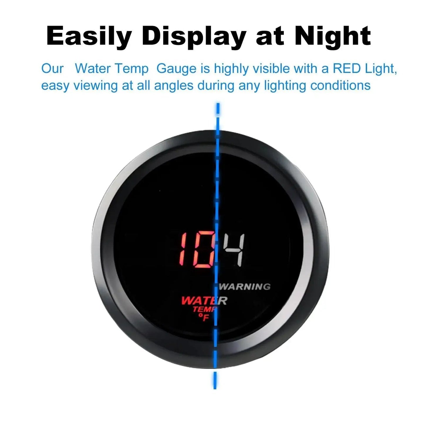 2 Inch Water Temperature Gauge 52mm Backlit Sensor For Car Truck Marine DC12V showing digital display with red light