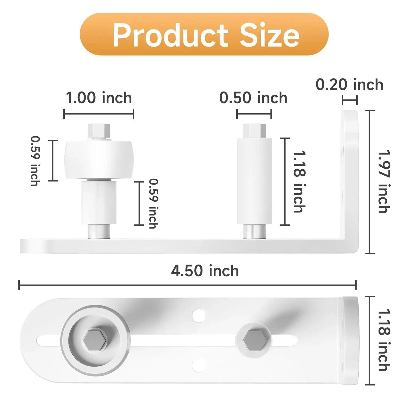 2 Pack Sliding Barn Door Floor Guide With Adjustable Rollers Durable Aluminum Barn Door Hardware in white, dimensions shown