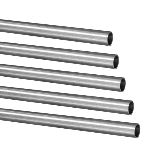 One Eighth Inch OD 304 Stainless Steel Tubing With Half Millimeter Wall Thickness And Ten Inch Length, pack of five shown.