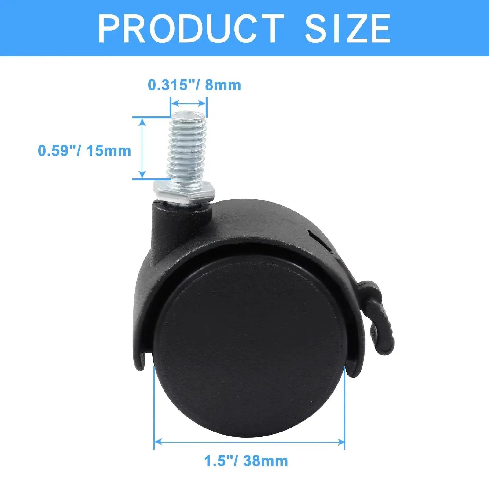 5 Pack 1.5 Inch Nylon Caster Wheels With M8 Threaded Stem And Brakes For Carts And Coffee Tables Replacement Furniture Casters