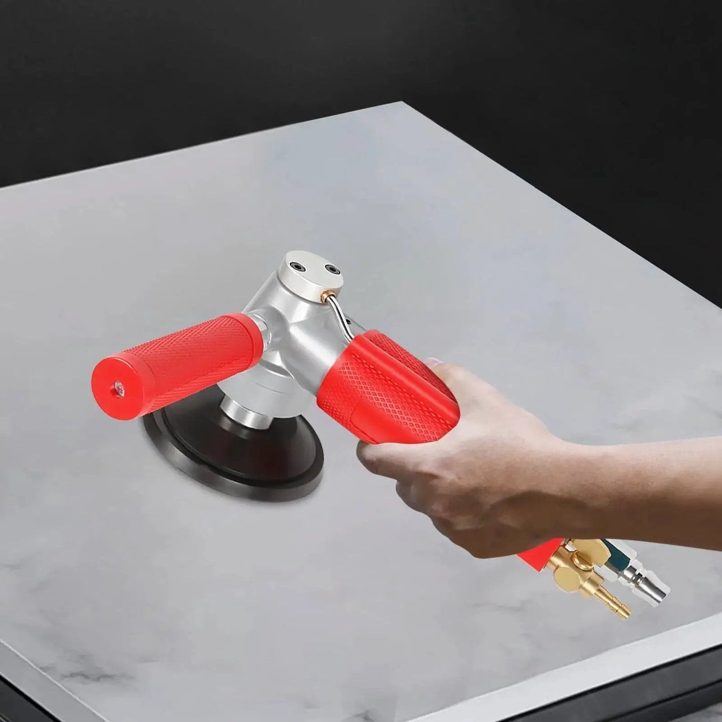 4 Inch Pneumatic Wet Stone Polisher with Water Jet for Marble Granite Concrete Polishing Air Sander 4300 RPM Pro Grade Dust Control