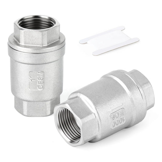 2 Pack 1 Inch Female Vertical Check Valve For Backflow Prevention In Industrial Plumbing 304 Stainless Steel CF8 One Way Spring Valve High Temperature Resistant Corrosion Proof WOG 1000