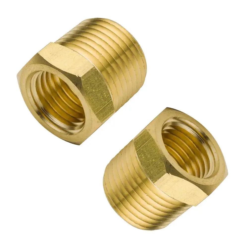 Brass Pipe Fitting Hex Bushing One Half Inch NPT Male To Three Eighth Inch NPT Female Adapter 1200 PSI Pack Of 2