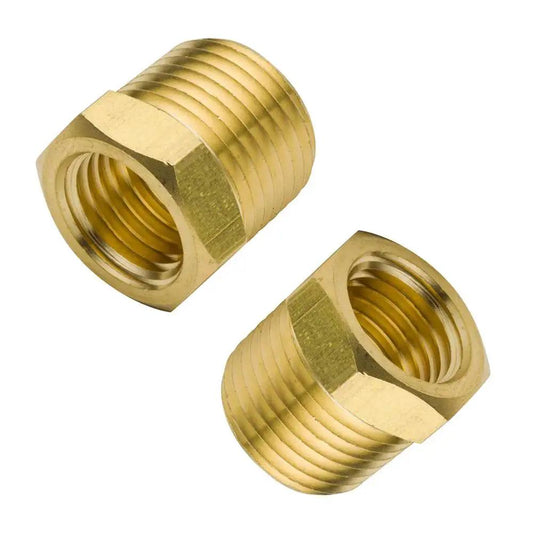 Brass Pipe Fitting Hex Bushing One Half Inch NPT Male To Three Eighth Inch NPT Female Adapter 1200 PSI Pack Of 2