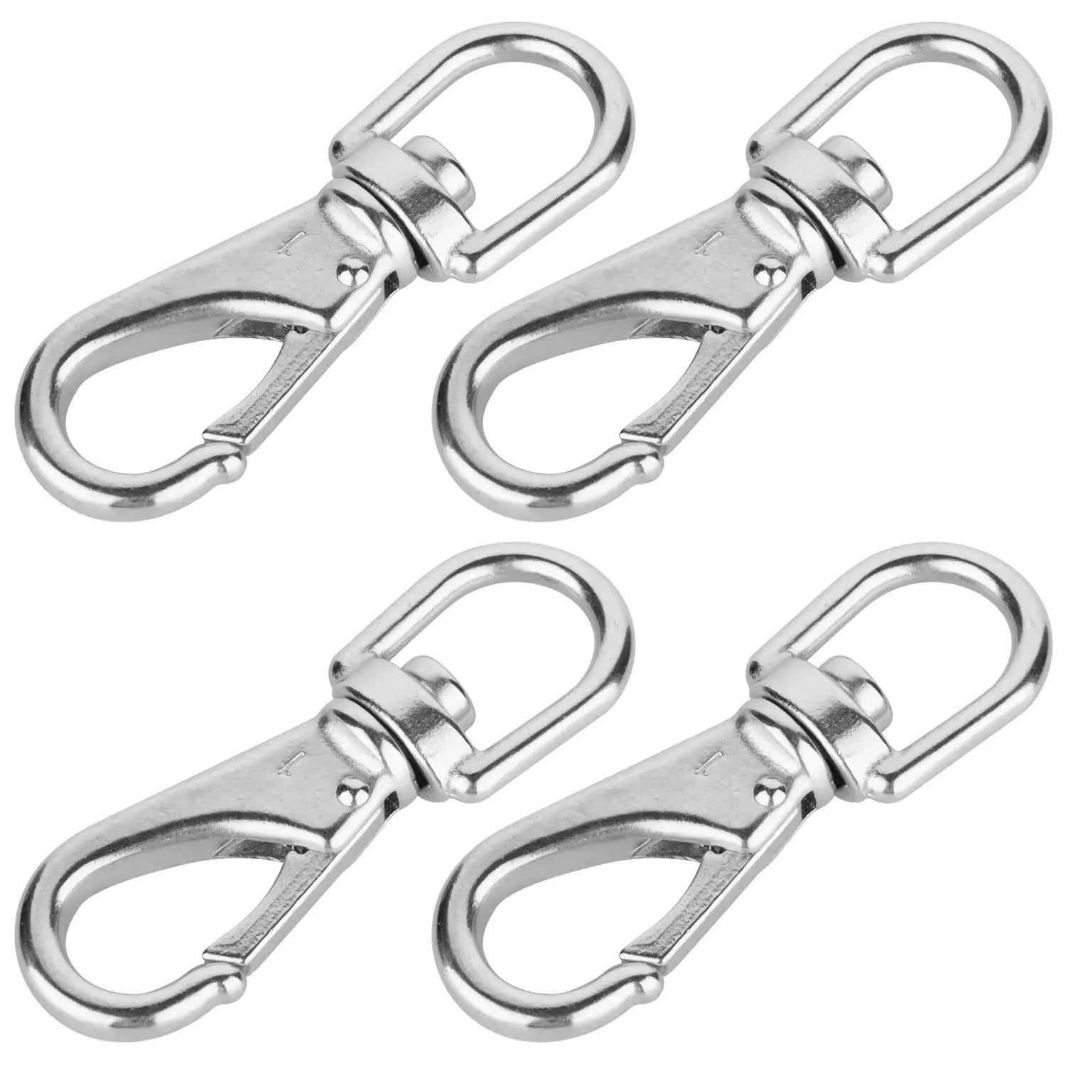 Stainless Steel Swivel Eye Snap Hooks Three Quarter Inch Heavy Duty Pack Of 4, stainless steel construction, pack of four hooks.