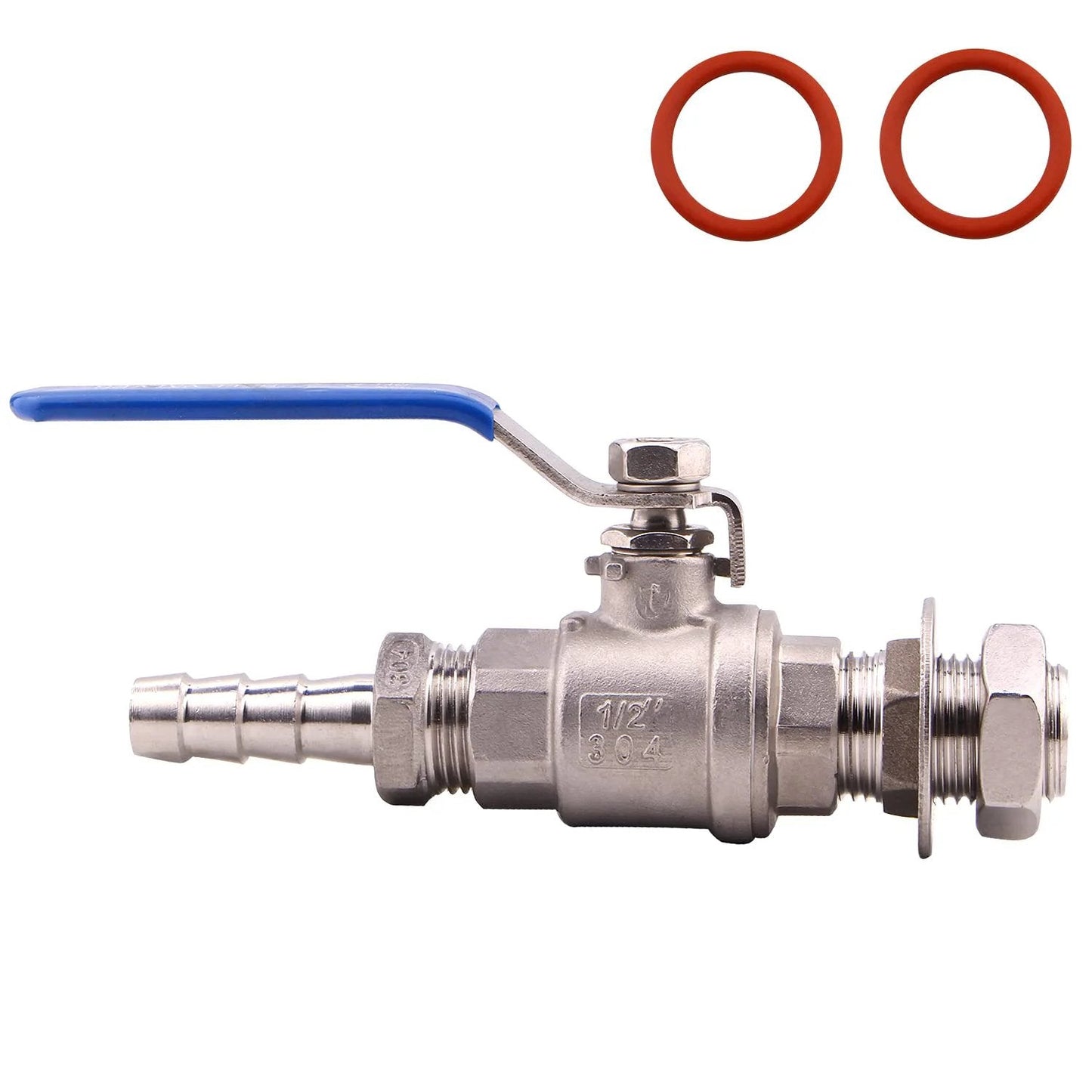 Stainless Steel One Half Inch Ball Valve Weldless Bulkhead For Home Brew Kettle One Half NPT To One Half Barb Hose Full Port Two Piece Design