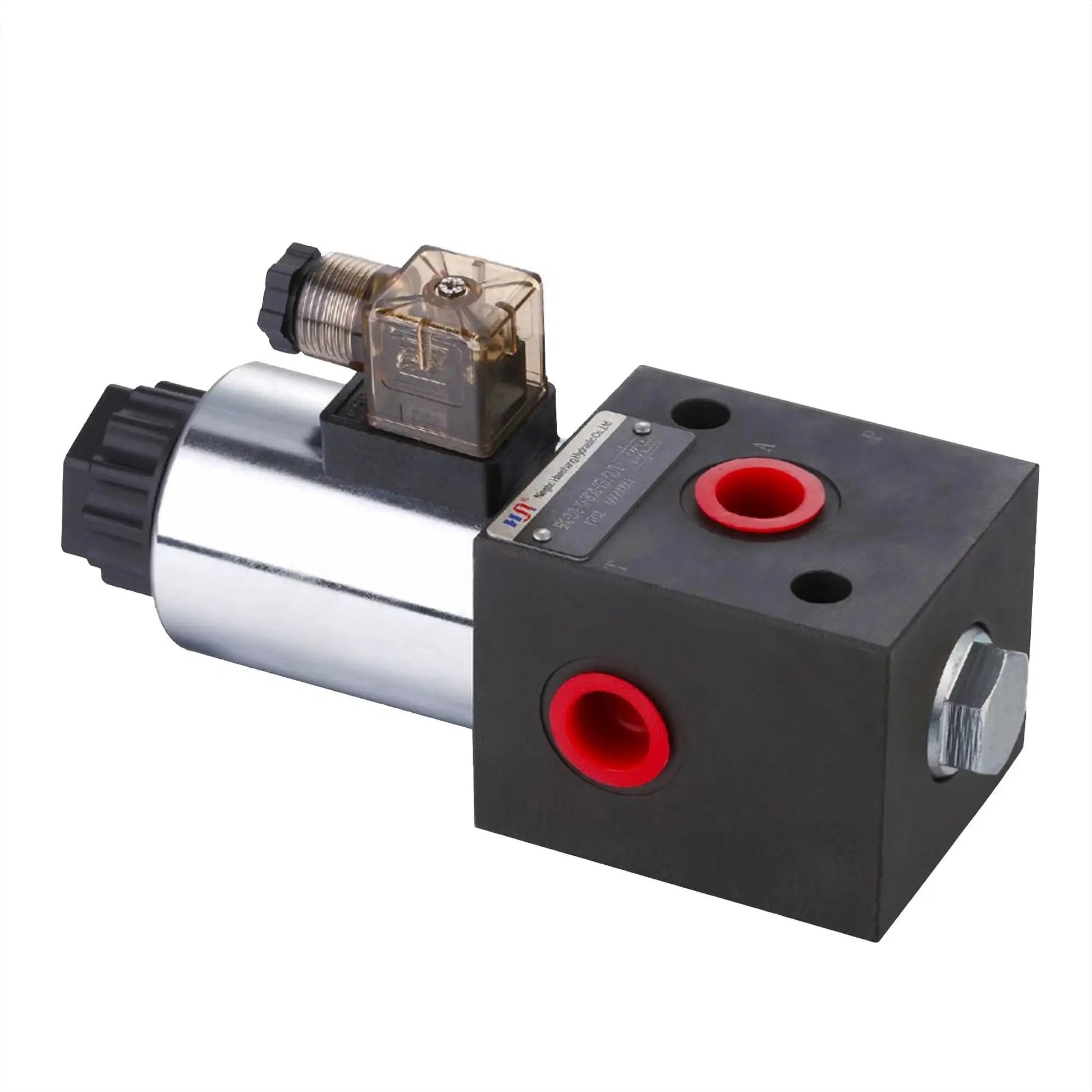 Hydraulic Solenoid Selector Diverter Valve for Directional Spool Flow Control 3 Port SAE 8 12V DC, cast body, front view