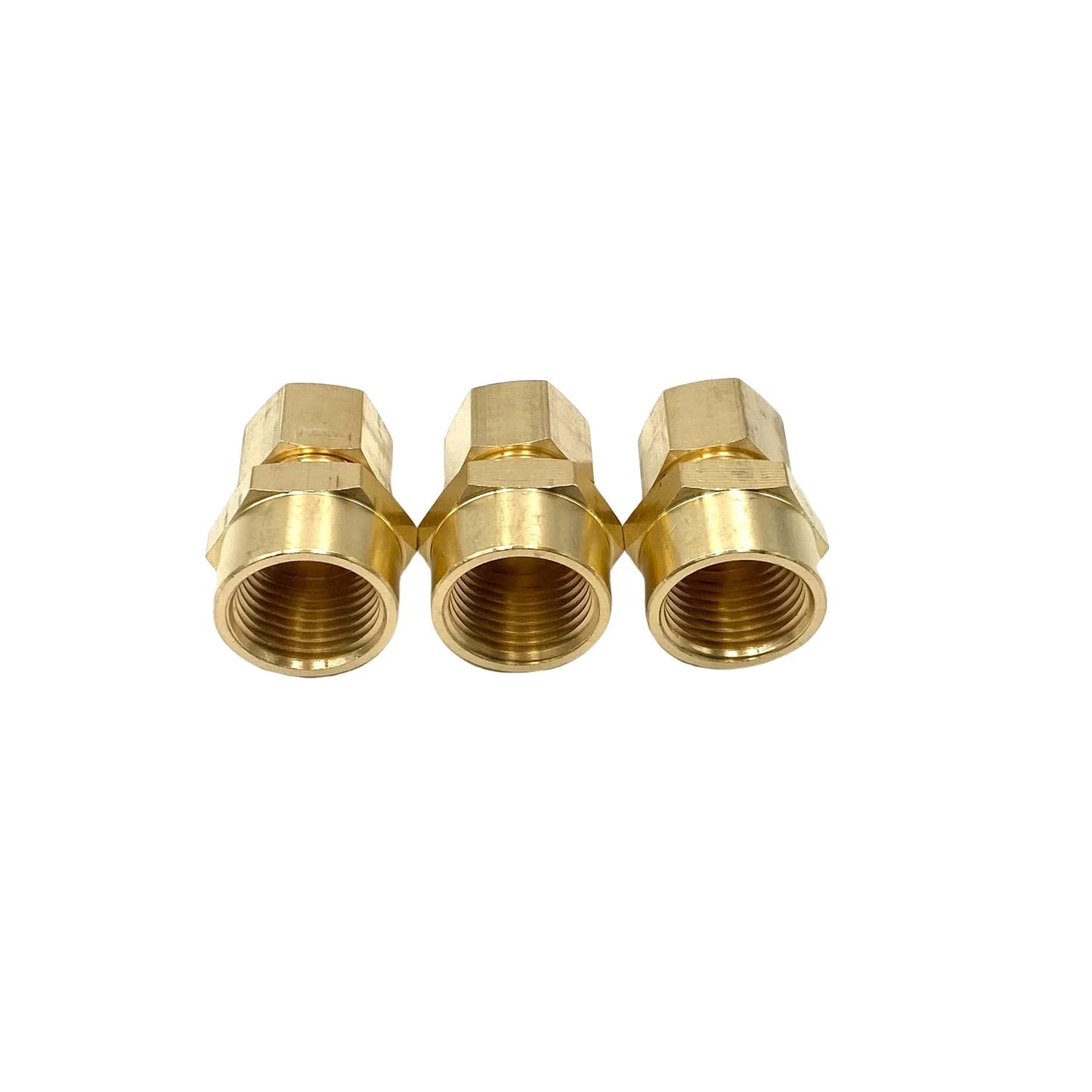 Three Pack Brass Compression Union Connector Set, Half Inch Tube Outer Diameter To Half Inch Female NPT Fittings, Durable Solid Brass Pipe Fittings For Oil, Gas, And Non Potable Water Applications