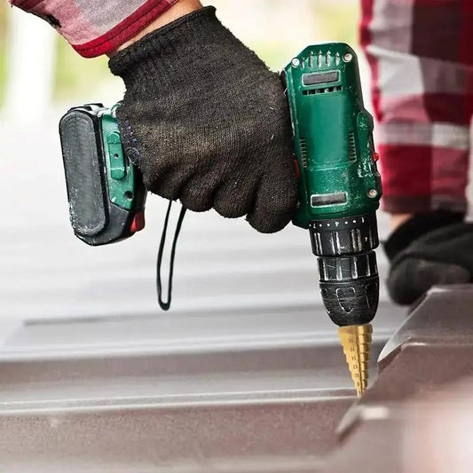 3 Piece Titanium Coated Step Drill Bit Set For Sheet Metal Holes And Cutting Multi Size Holes High Speed Steel Bits For Copper Wood And Metal DIYers At Home used with drill on sheet metal