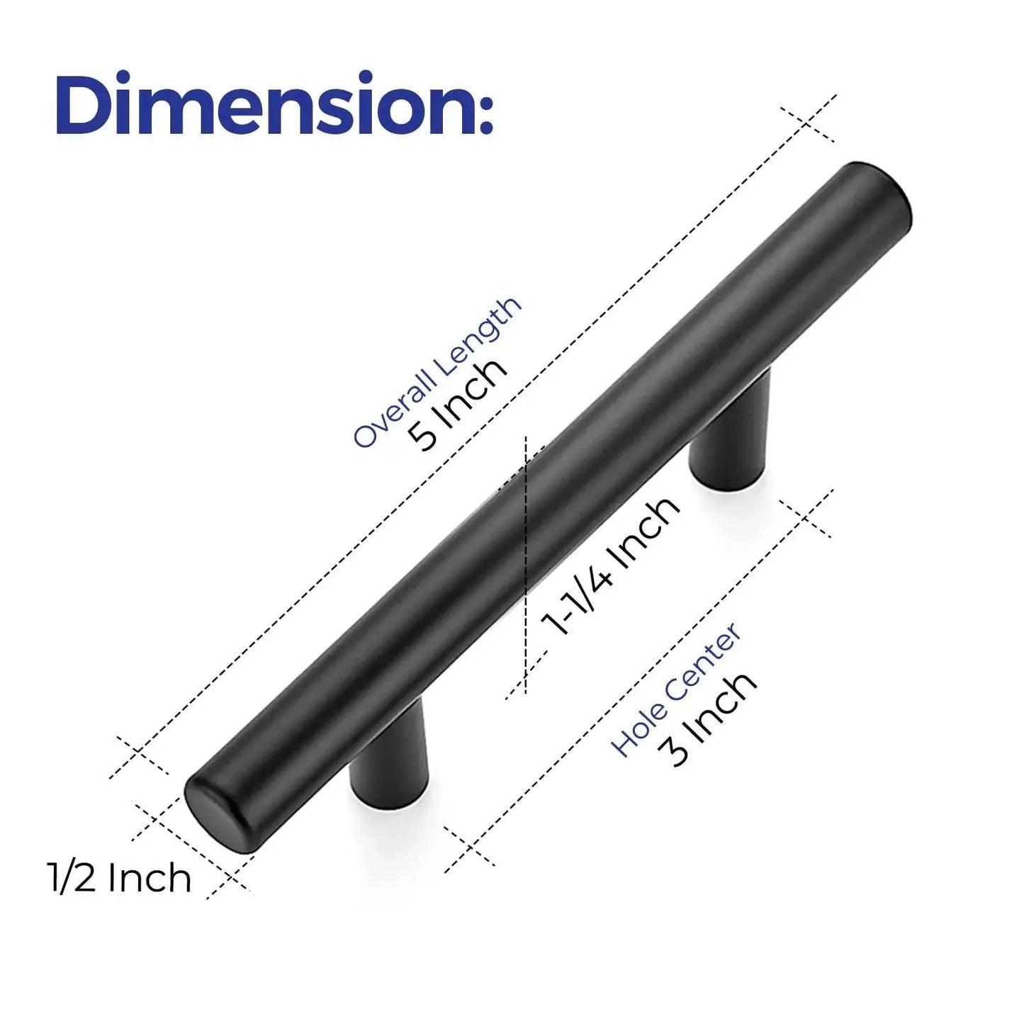 30 Pack 5 Inch Cabinet Pulls Matte Black Stainless Steel Kitchen Drawer Pulls Cabinet Handles dimensions chart