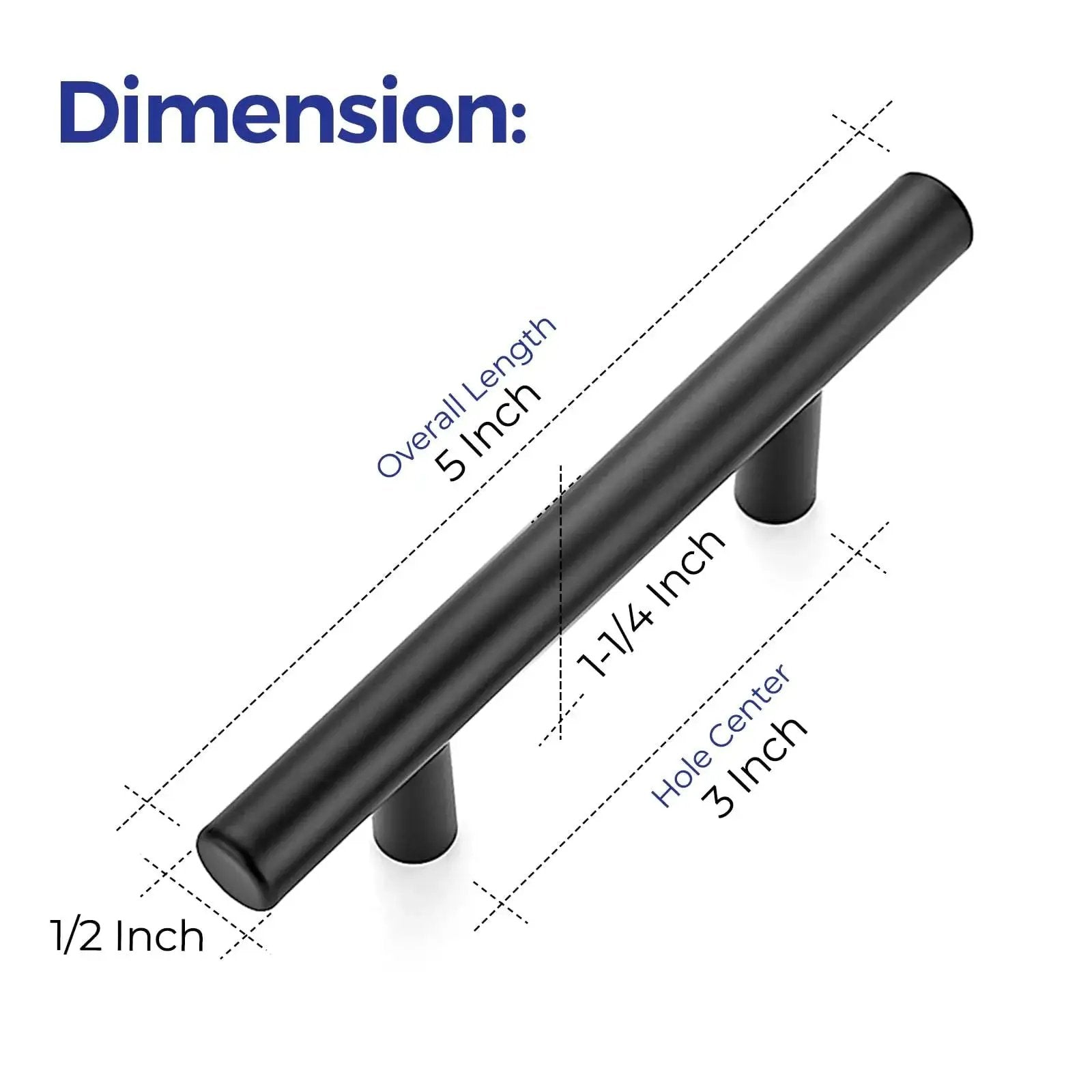 30 Pack 5 Inch Cabinet Pulls Matte Black Stainless Steel Kitchen Drawer Pulls Cabinet Handles dimensions chart
