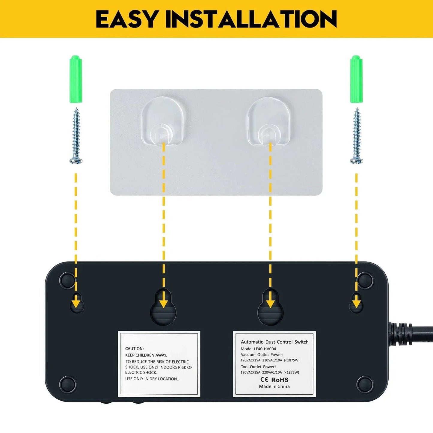 Automatic Vacuum Switch for Power Tools with Auto On Off Function, Ortis Dust Control Autoswitch back view installation diagram
