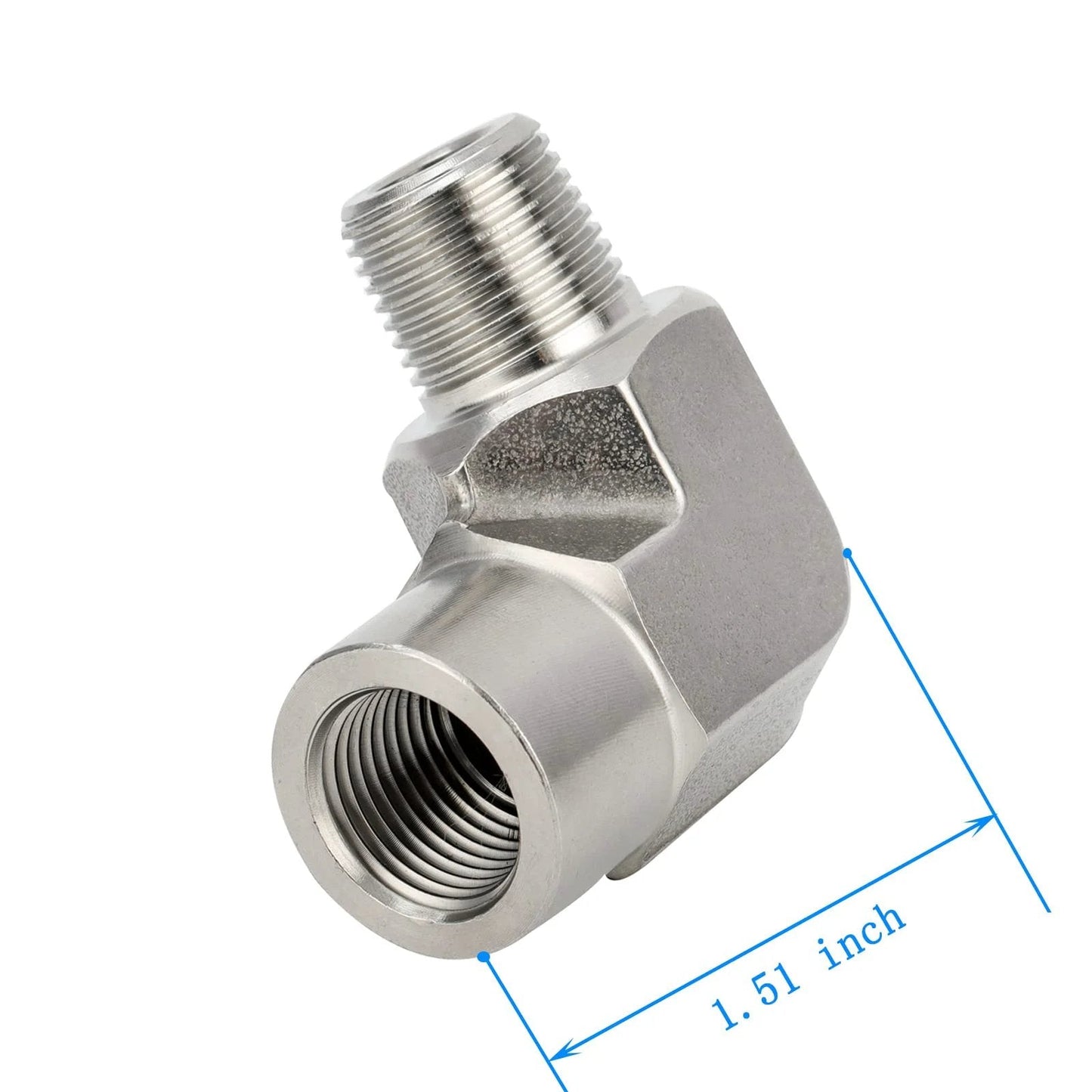 Stainless Steel 304 Forged Pipe Fitting 90 Degree Street Elbow 1/4 NPT Female To 1/4 NPT Male Built Tough High Pressure Heavy Duty For Plumbing Hydraulic And Industrial Fluid Systems, side view