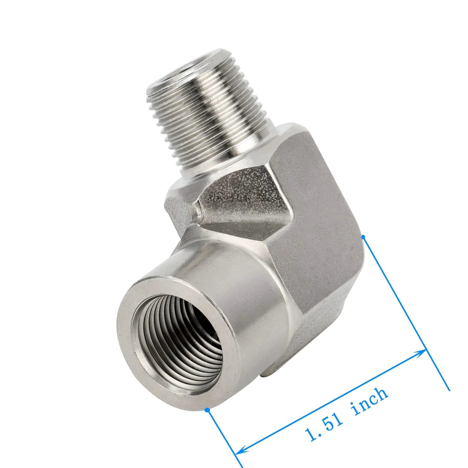 Stainless Steel 304 Forged Pipe Fitting 90 Degree Street Elbow 1/4 NPT Female To 1/4 NPT Male Built Tough High Pressure Heavy Duty For Plumbing Hydraulic And Industrial Fluid Systems, side view