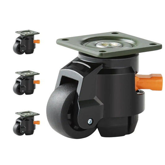 Leveling Casters Set Of 4 With Height Adjustable Handles, Heavy Duty 360 Degree Swivel Wheels, 2 Inch Diameter, 1100 Lb Total Load Capacity
