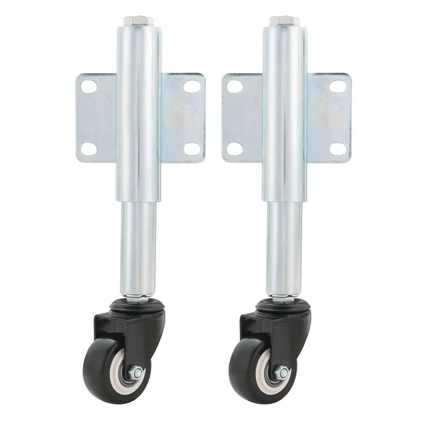 2 Inch Spring Loaded Gate Caster Wheels, 2 Pack Retractable Swivel Casters with Universal Mounting Plate and Steel Frame.