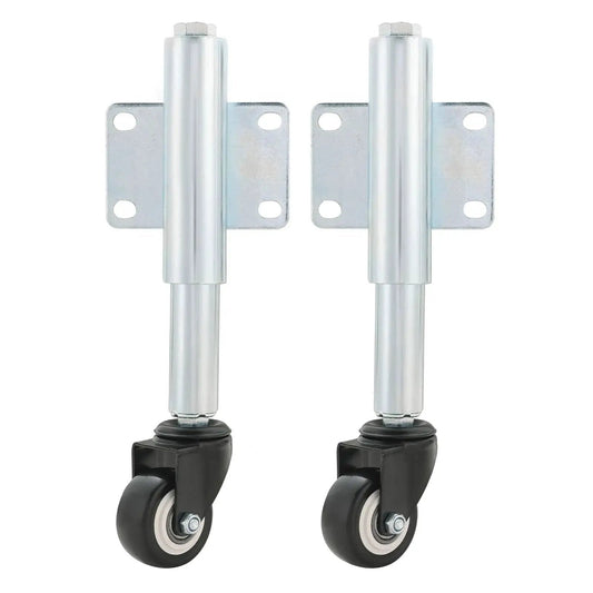 2 Inch Spring Loaded Gate Caster Wheels, 2 Pack Retractable Swivel Casters with Universal Mounting Plate and Steel Frame.
