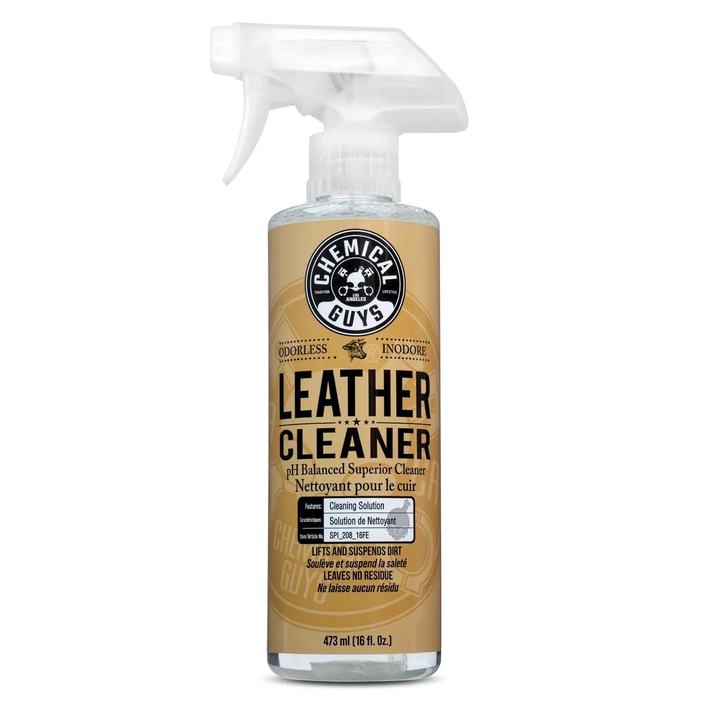 Leather Cleaner For Cars And Home Interiors Colorless Odorless No Fuss Formula Safe On Natural And Synthetic Leather Pleather And Faux Leather Removes Dirt Grease Oils Sweat 473 Ml in spray bottle with label